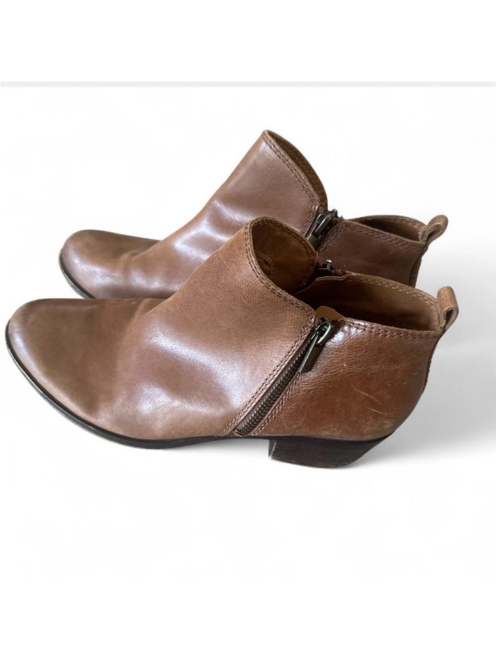 Lucky Brand Women's Brown Leather Ankle Boots with Side Zip